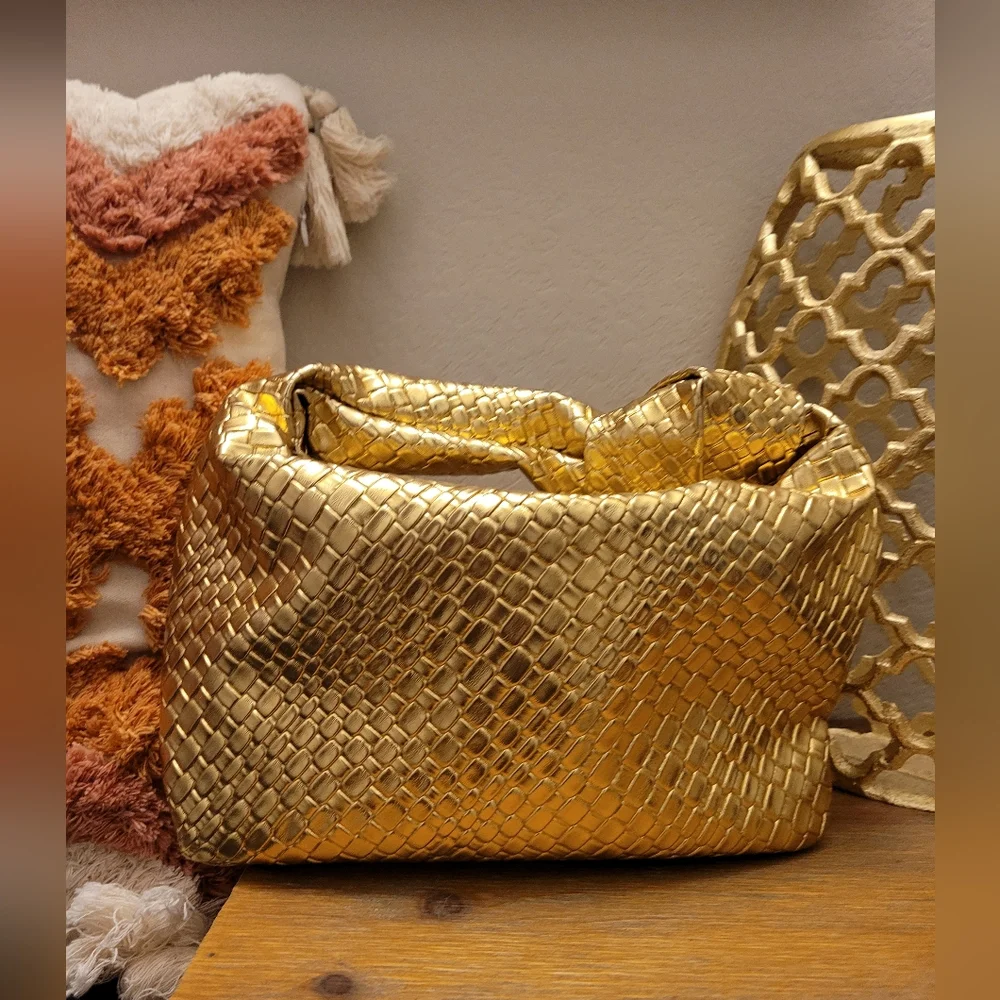Gold Textured Hobo Bag